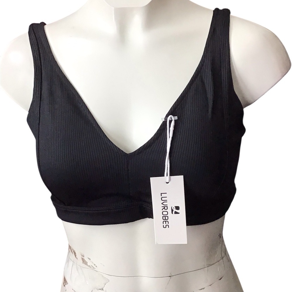 Black Ribbed Sports Bra size L NWT